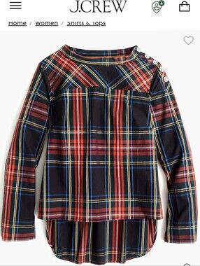 ✨️J.Crew Funnelneck Shirt in Stewart Tartan with Jeweled Buttons